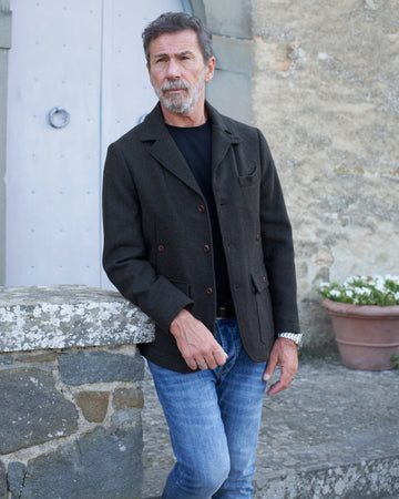 Three-pocket check wool overshirt Blue/Brown